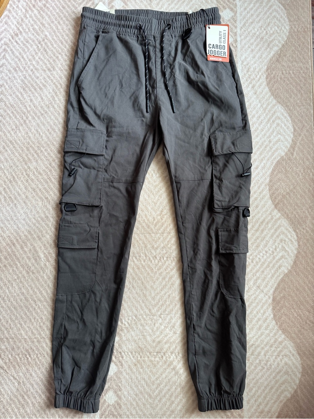 Men's Dark Gray Cargo Joggers with Elastic Waist